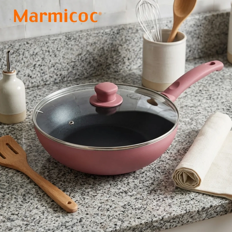 WOK ANTIADHERENTE CON TAPA 28 CM 3,5 LITROS MODELO SPRING MARMA MARMICOC COLOR GRANATE - 4