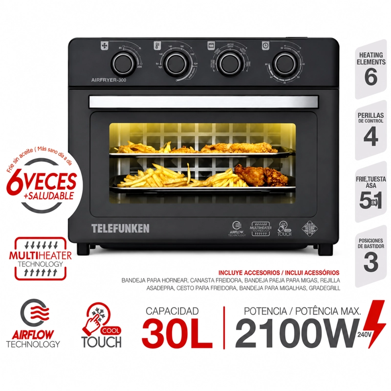 HORNO FREIDORA DE AIRE TELEFUNKEN AEROFRYER 300 30L 2100W - 9