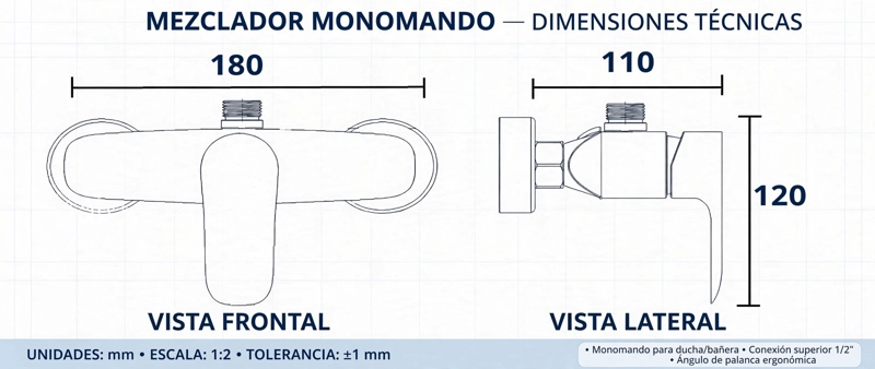 MONOMANDO LLAVE GRIFO PARA DUCHA MODELO NOTTE MARCA TAUMM COLOR NEGRO - 5
