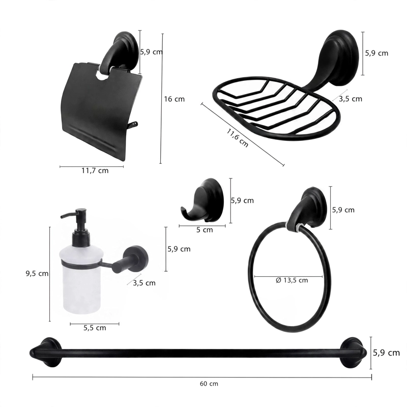 KIT ACCESORIOS DE BAÑO 6 PIEZAS MODELO NOTTE MARCA TAUMM COLOR NEGRO - 8