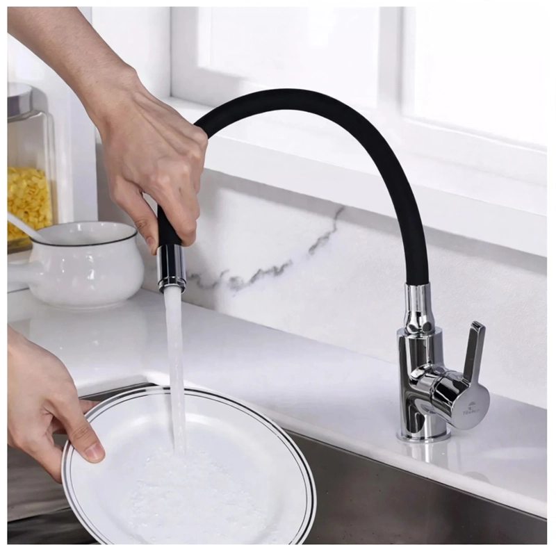 MONOMANDO LLAVE GRIFO CON CUELLO FLEXIBLE PARA LAVAPLATOS MARCA TAUMM COLOR NEGRO - 3