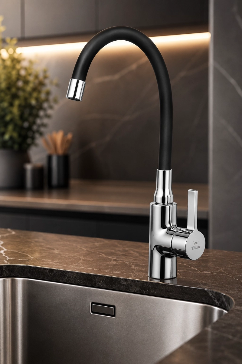 MONOMANDO LLAVE GRIFO CON CUELLO FLEXIBLE PARA LAVAPLATOS MARCA TAUMM COLOR NEGRO - 5