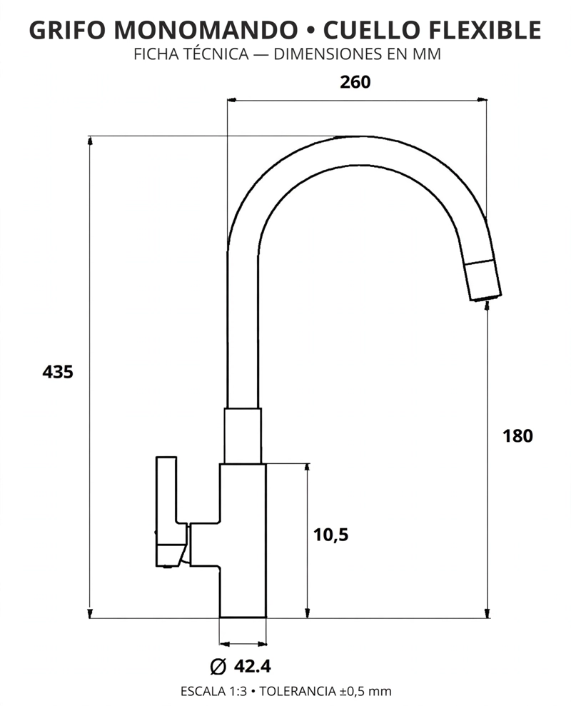 MONOMANDO LLAVE GRIFO CON CUELLO FLEXIBLE PARA LAVAPLATOS MARCA TAUMM COLOR NEGRO - 7