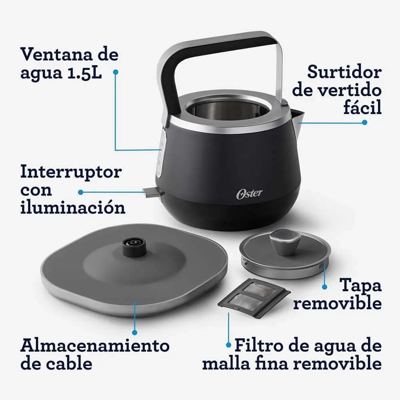 TETERA HERVIDOR ELE CTRICO OSTER 1.5 LITROS 1850W NEGRO - 6
