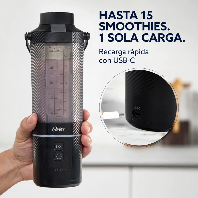 LICUADORA PORTATIL JUGUERA USB GOMAX 590 ML OSTER NEGRA - 4