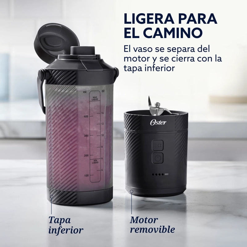 LICUADORA PORTATIL JUGUERA USB GOMAX 590 ML OSTER NEGRA - 5