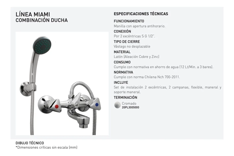 COMBINACION LLAVE GRIFO TINA DUCHA MODELO MIAMI MARCA PMB - 2