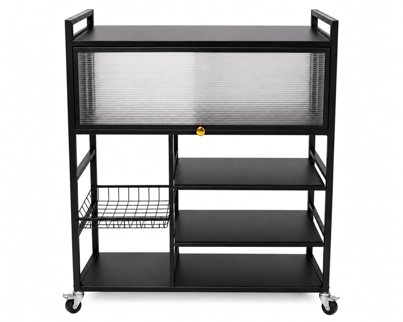 ESTANTE ORGANIZADOR MULTIUSO DE COCINA CON GABINETE Y RUEDAS COLOR NEGRO - 2
