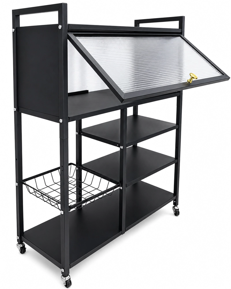 ESTANTE ORGANIZADOR MULTIUSO DE COCINA CON GABINETE Y RUEDAS COLOR NEGRO - 8