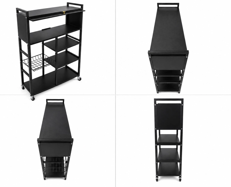 ESTANTE ORGANIZADOR MULTIUSO DE COCINA CON GABINETE Y RUEDAS COLOR NEGRO - 9