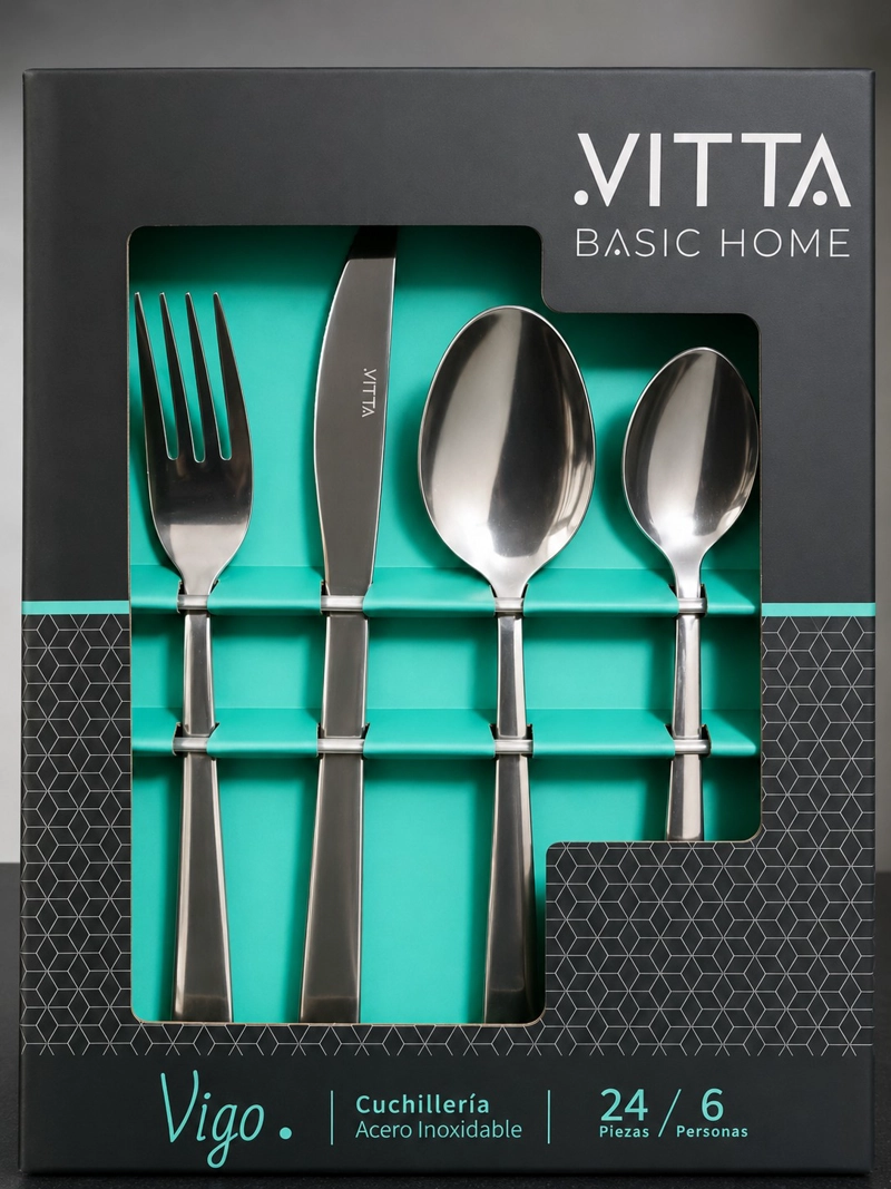 SET DE CUCHILLERIA 24 PIEZAS CON CUCHILLO DE CARNE ESPESOR 1.8 MM MODELO VIGO MARCA VITTA - 2