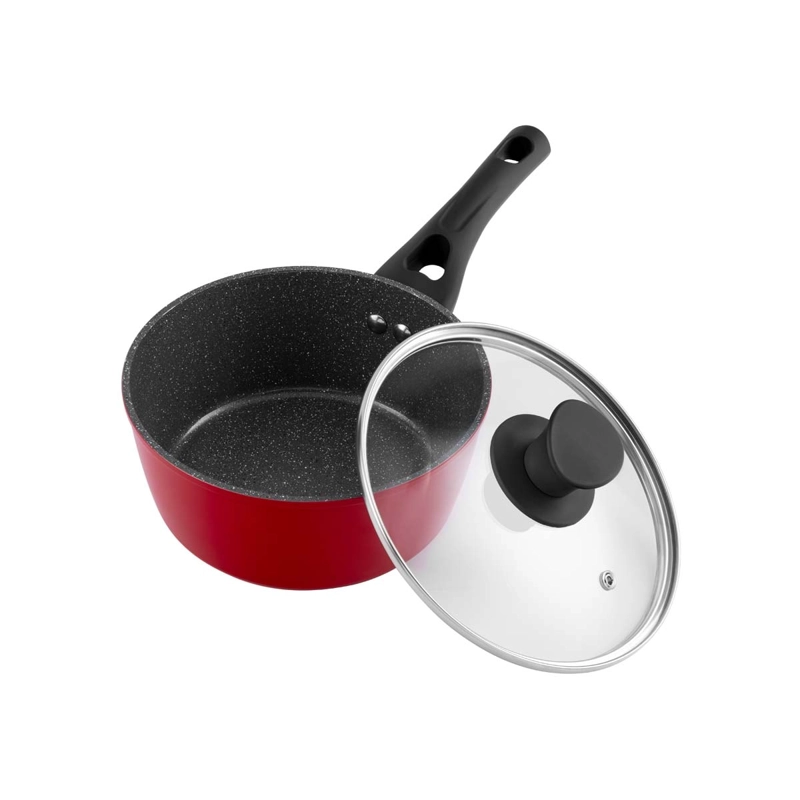 BATERIA DE COCINA THOMAS TH-MB07RN 7 PIEZAS SET OLLAS Y SARTE N ANTIADHERENTE ROJO MATE - 2