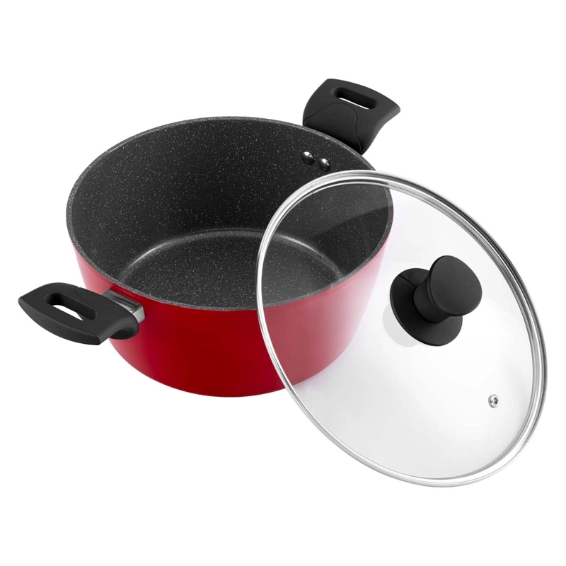 BATERIA DE COCINA THOMAS TH-MB07RN 7 PIEZAS SET OLLAS Y SARTE N ANTIADHERENTE ROJO MATE - 3