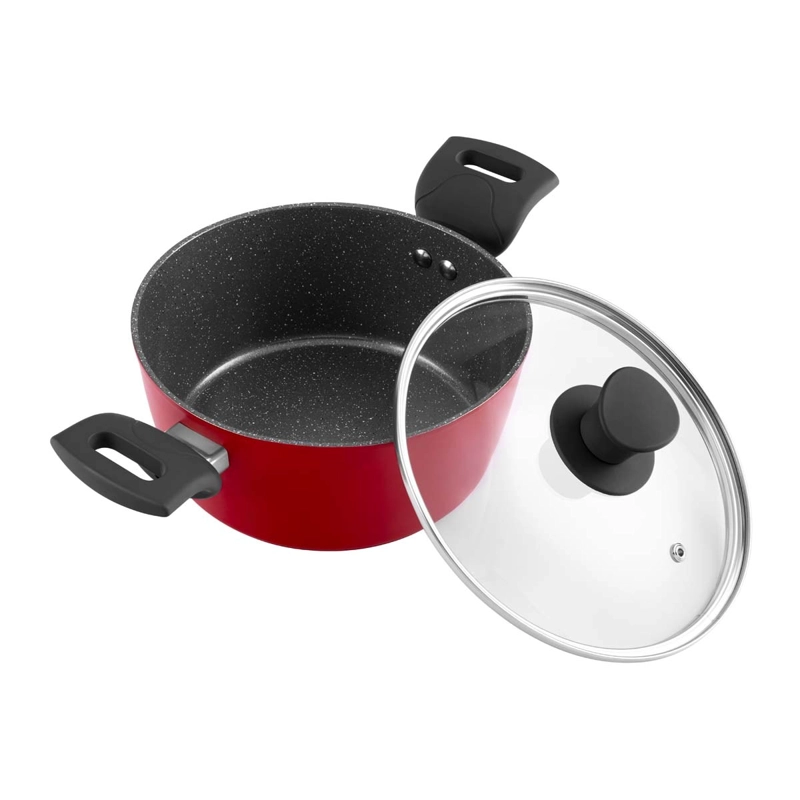 BATERIA DE COCINA THOMAS TH-MB07RN 7 PIEZAS SET OLLAS Y SARTE N ANTIADHERENTE ROJO MATE - 4