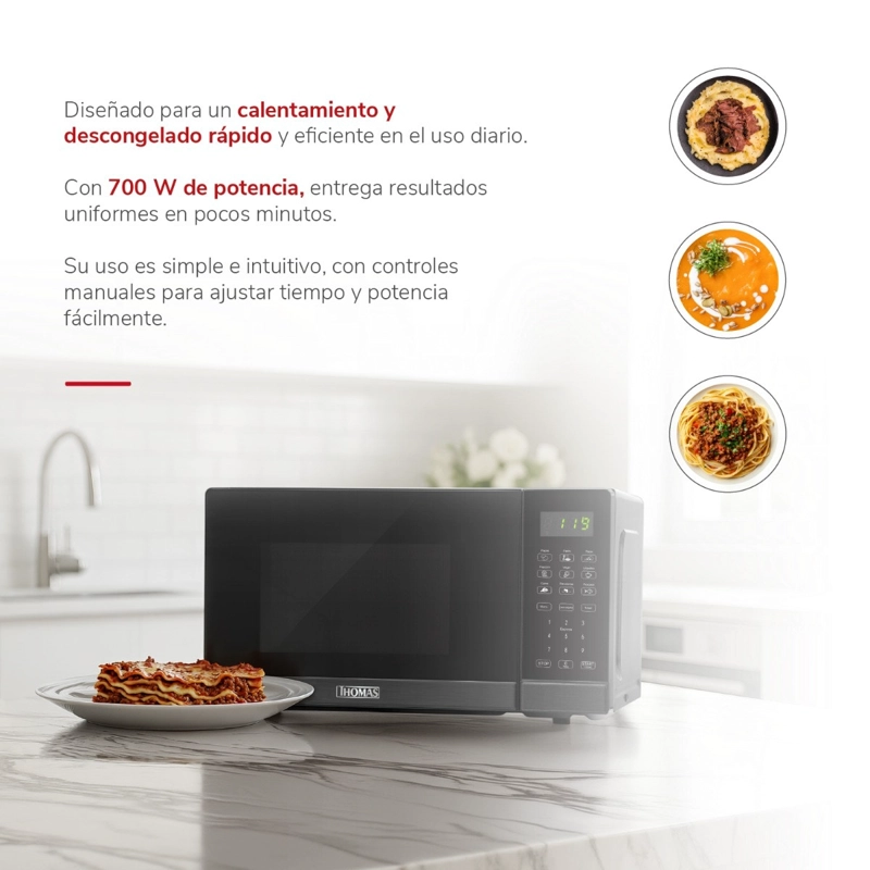 MICROONDAS DIGITAL THOMAS TH-MW20DN 20 LITROS 700W PANTALLA TOUCH 10 NIVELES NEGRO - 4
