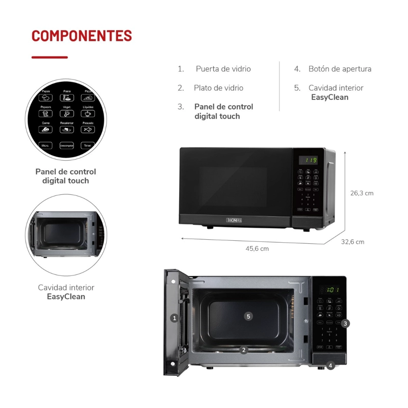 MICROONDAS DIGITAL THOMAS TH-MW20DN 20 LITROS 700W PANTALLA TOUCH 10 NIVELES NEGRO - 5