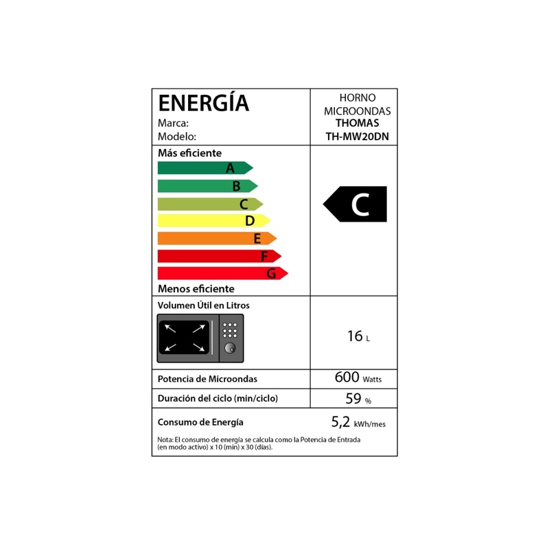 MICROONDAS DIGITAL THOMAS TH-MW20DN 20 LITROS 700W PANTALLA TOUCH 10 NIVELES NEGRO - 8