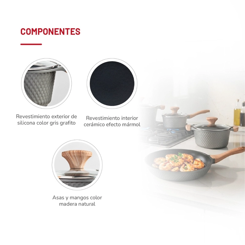 BATERIA DE COCINA THOMAS TH-MB07GM 7 PIEZAS SET OLLAS Y SARTE N EFECTO MARMOL GRIS - 6