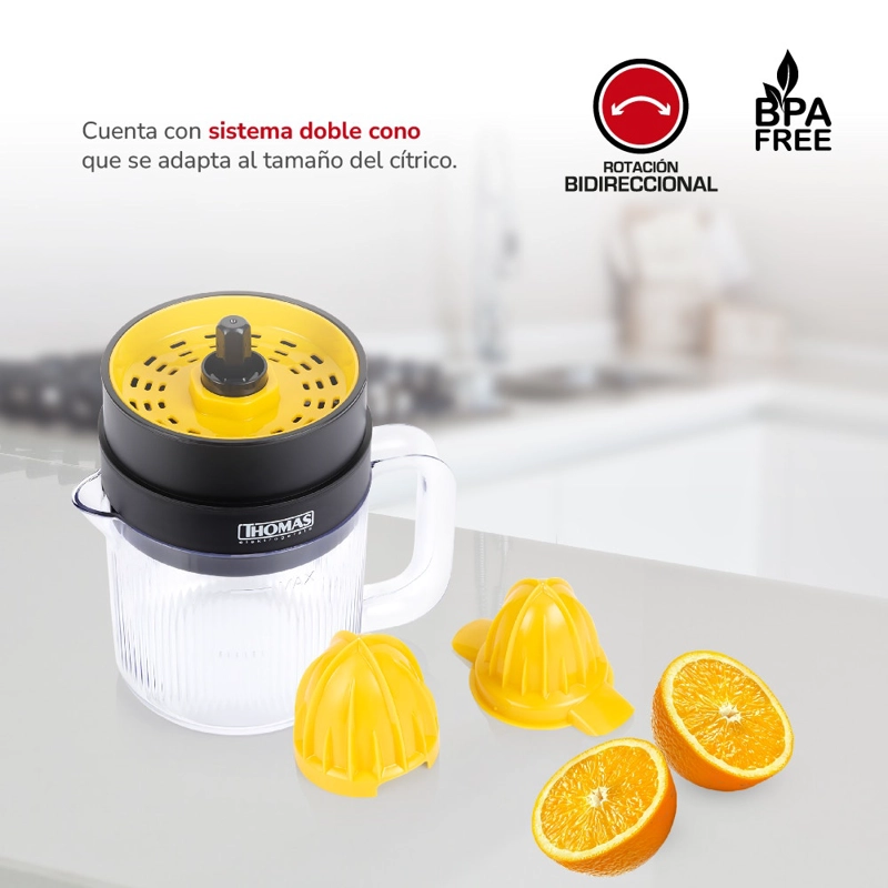 EXPRIMIDOR ELE CTRICO THOMAS TH-1211 2 EN 1 1,4 LITROS 30W CITRICOS DOBLE CONO NEGRO - 3