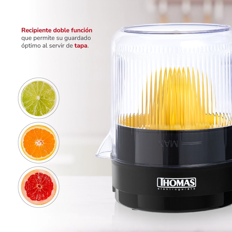 EXPRIMIDOR ELE CTRICO THOMAS TH-1211 2 EN 1 1,4 LITROS 30W CITRICOS DOBLE CONO NEGRO - 4
