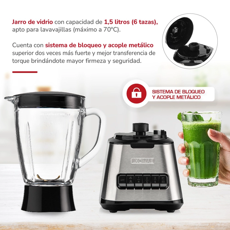 LICUADORA THOMAS TH-410VI 1,5 LITROS 600W JUGUERA VIDRIO 6 VELOCIDADES CUCHILLAS TITANIO - 3