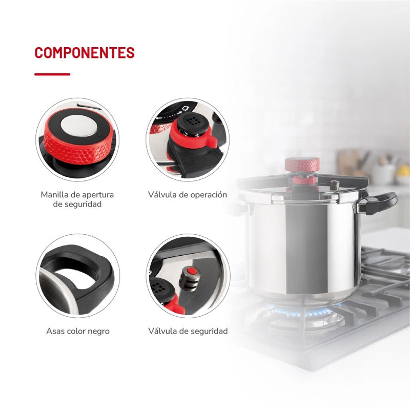 OLLA A PRESION THOMAS TH-MOP10I 10 LITROS ACERO INOXIDABLE TRIPLE SEGURIDAD INDUCCION - 6
