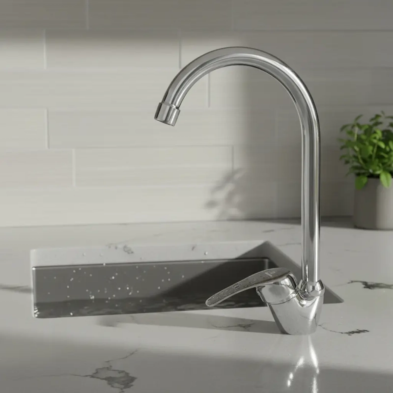 MONOMANDO LLAVE GRIFO LAVAPLATOS COCINA VERTICAL CUELLO CISNE MODELO COLOMBA MARCA TAUMM CROMO CARTU - 5