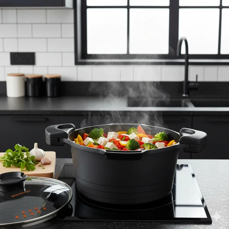 OLLA MULTICOOKER 6 LITROS 24 CM MODELO THERMA MARCA MARMICOC COLOR NEGRO - 3