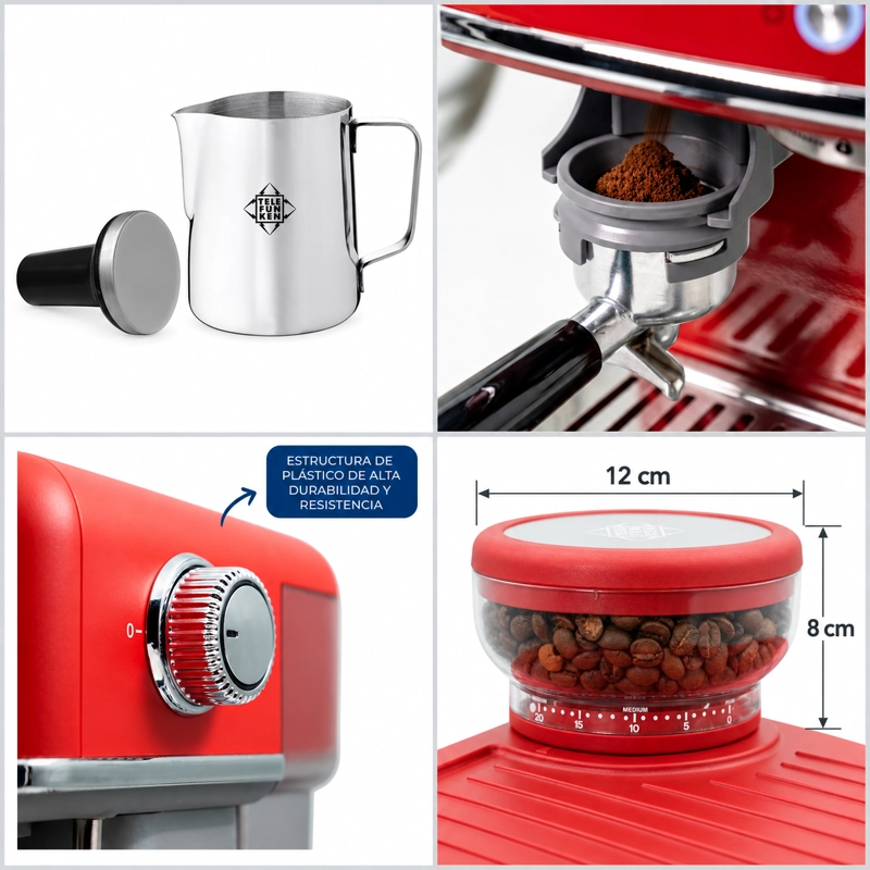 CAFETERA ESPRESSO CON MOLINILLO 21 BARES CON KIT BARISTA MODELO PARMA MARCA TELEFUNKEN - 8