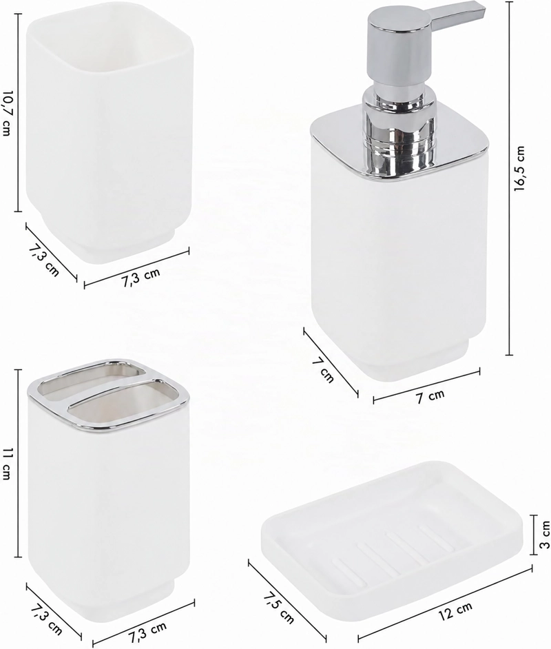 SET DE BAÑO COMPLETO 6 PIEZAS DE ABS CON BASURERO DISPENSADOR Y ESCOBILLA COLOR BLANCO - 10