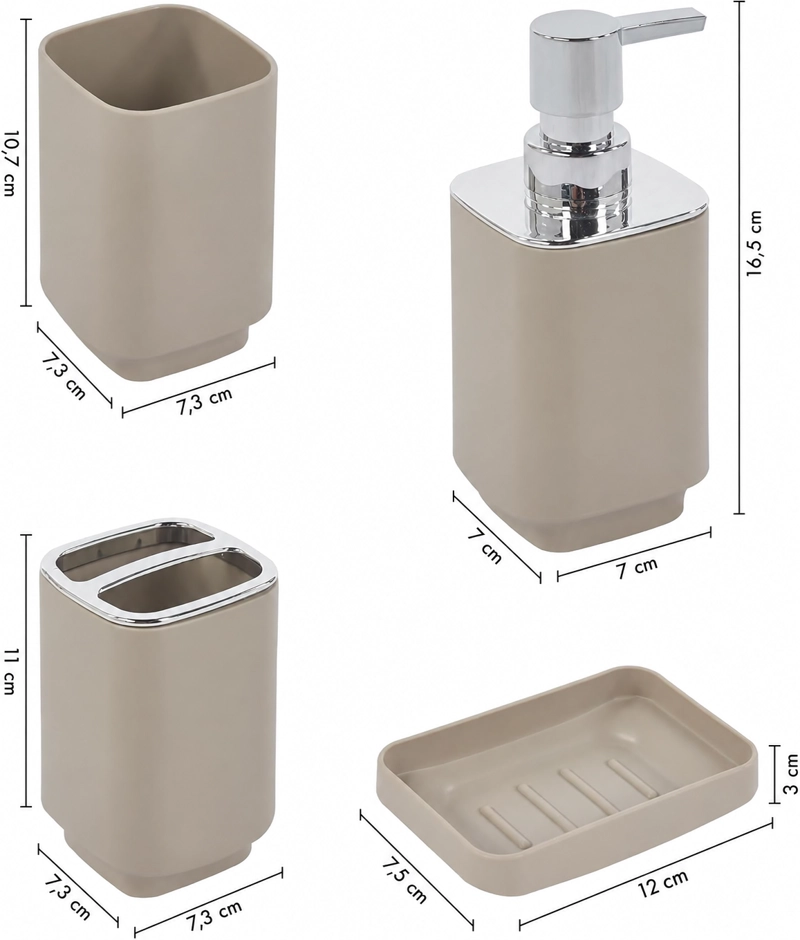 SET DE BAÑO COMPLETO 6 PIEZAS DE ABS CON BASURERO DISPENSADOR Y ESCOBILLA COLOR TAUPE - 10