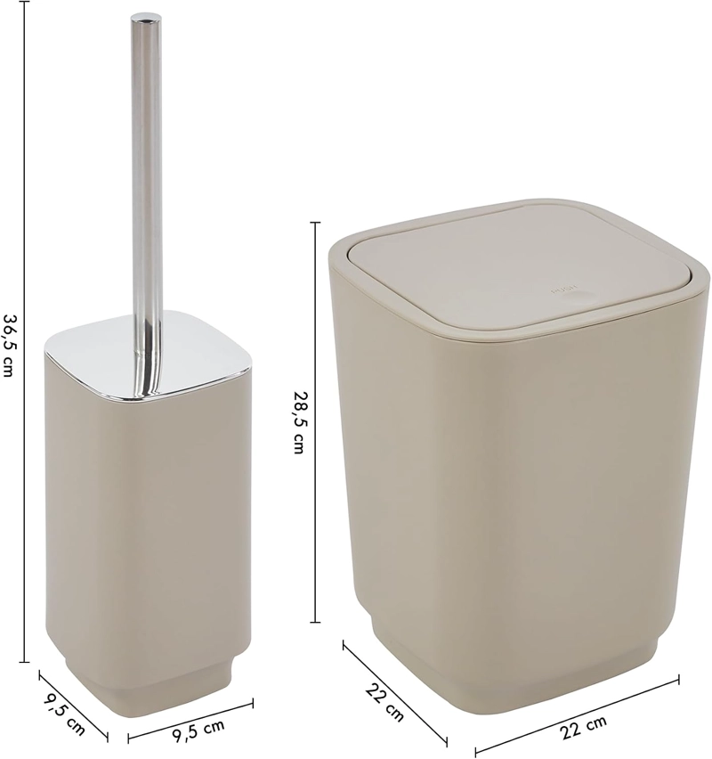 SET DE BAÑO COMPLETO 6 PIEZAS DE ABS CON BASURERO DISPENSADOR Y ESCOBILLA COLOR TAUPE - 9