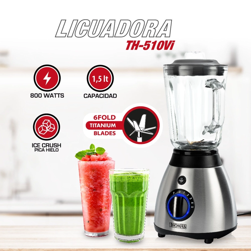 LICUADORA JUGUERA THOMAS 800W JARRO DE VIDRIO 1,5 LITROS 5 VELOCIDADES PICA HIELO GRIS - 3