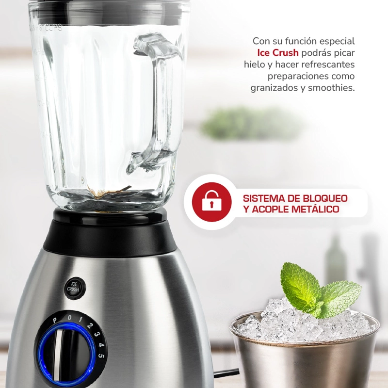 LICUADORA JUGUERA THOMAS 800W JARRO DE VIDRIO 1,5 LITROS 5 VELOCIDADES PICA HIELO GRIS - 5