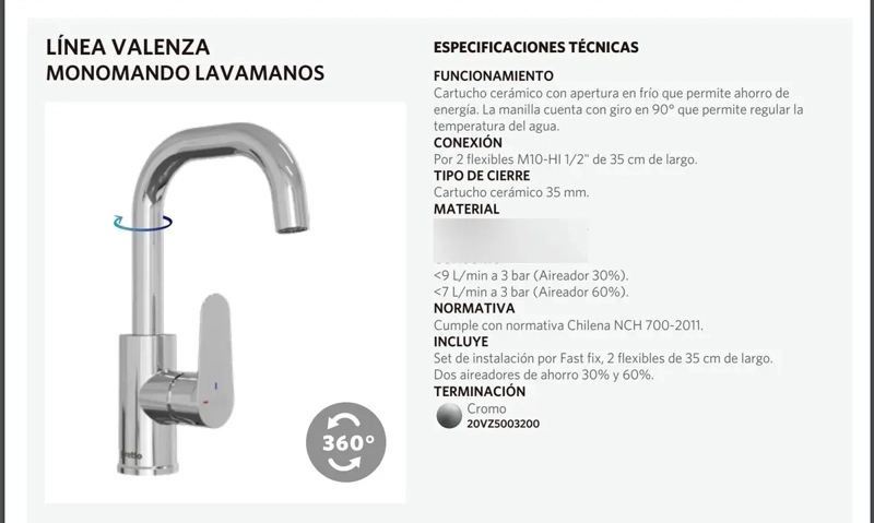 MONOMANDO LAVAMANOS STRETTO VALENZA CROMO CAÑO ACERO INOXIDABLE GIRO 360° - 4