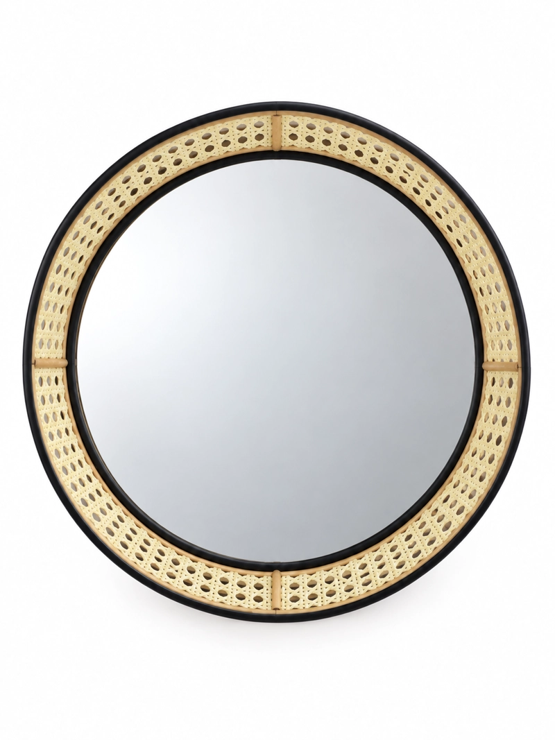 ESPEJO CIRCULAR DE PARED DECORATIVO RATAN SINTETICO Y MARCO METAL NEGRO 45 CM - 6