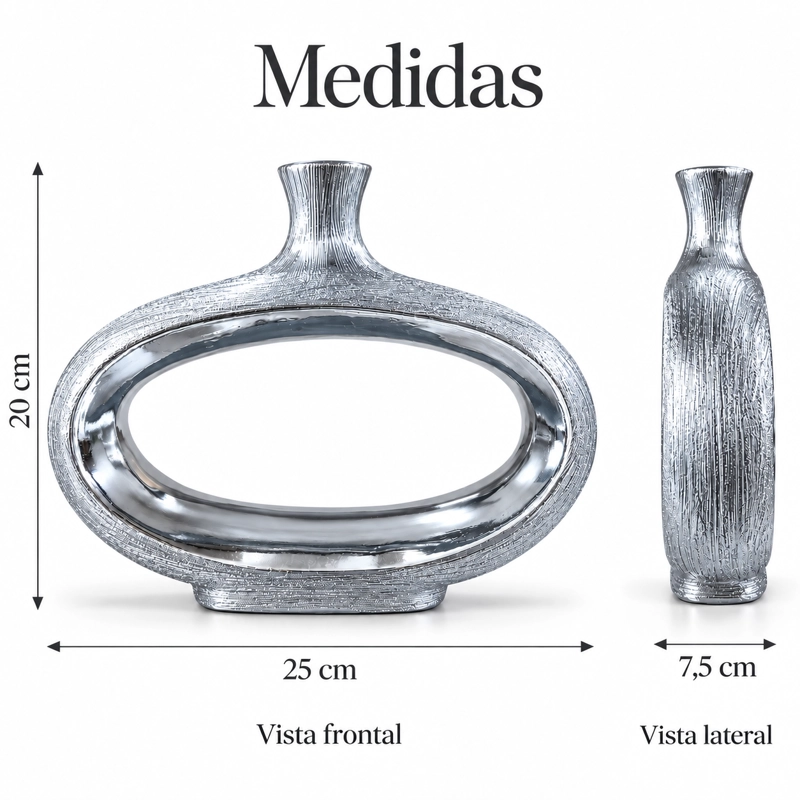 FLORERO JARRON DECORATIVO DE CERAMICA OVALADO CON ABERTURA CENTRAL DORADO 25 CM - 7