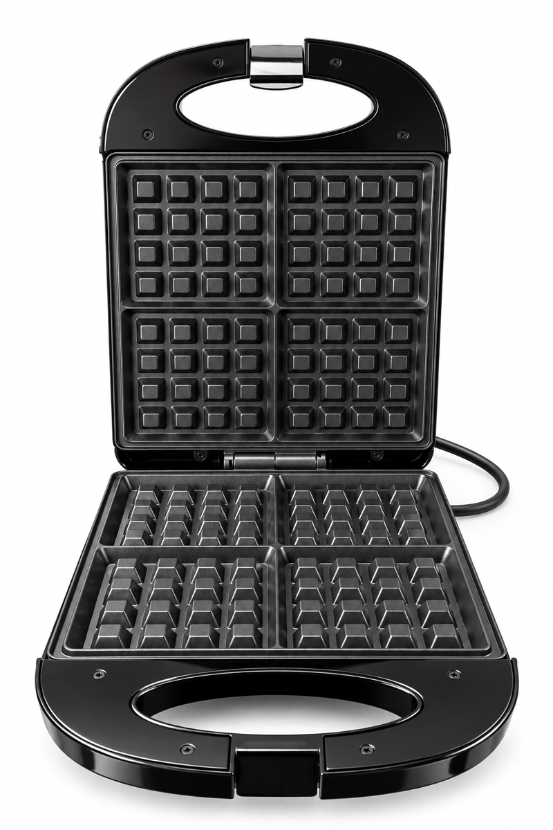 WAFFLERA ELECTRICA SOKANY 4 WAFFLES CUADRADOS 1200W ANTIADHERENTE MAQUINA DE WAFFLES NEGRA - 2