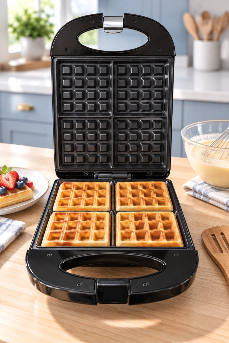 WAFFLERA ELECTRICA SOKANY 4 WAFFLES CUADRADOS 1200W ANTIADHERENTE MAQUINA DE WAFFLES NEGRA - 3