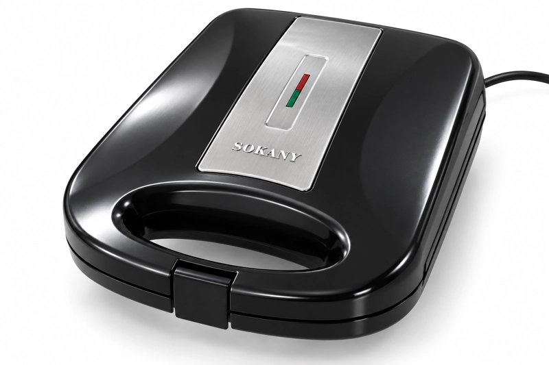 WAFFLERA ELECTRICA SOKANY 4 WAFFLES CUADRADOS 1200W ANTIADHERENTE MAQUINA DE WAFFLES NEGRA - 5