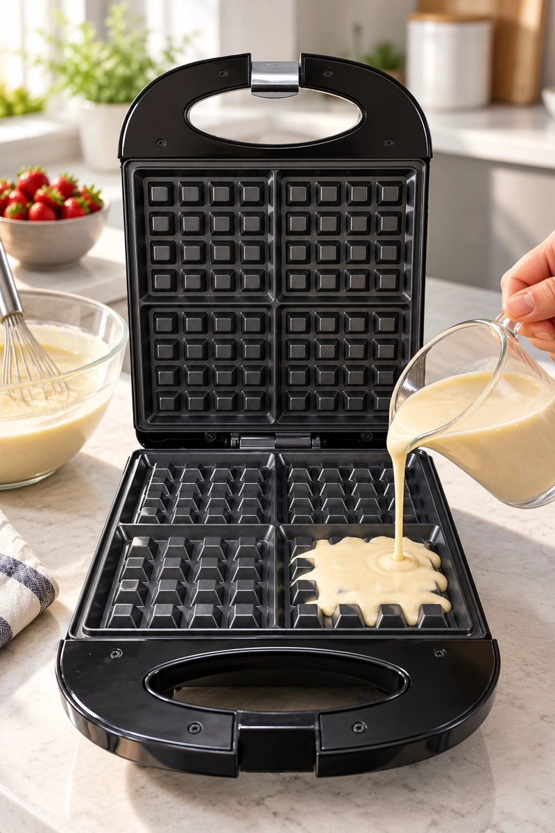 WAFFLERA ELECTRICA SOKANY 4 WAFFLES CUADRADOS 1200W ANTIADHERENTE MAQUINA DE WAFFLES NEGRA - 6