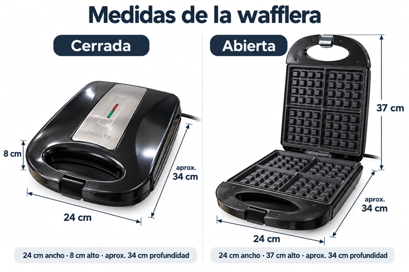 WAFFLERA ELECTRICA SOKANY 4 WAFFLES CUADRADOS 1200W ANTIADHERENTE MAQUINA DE WAFFLES NEGRA - 8