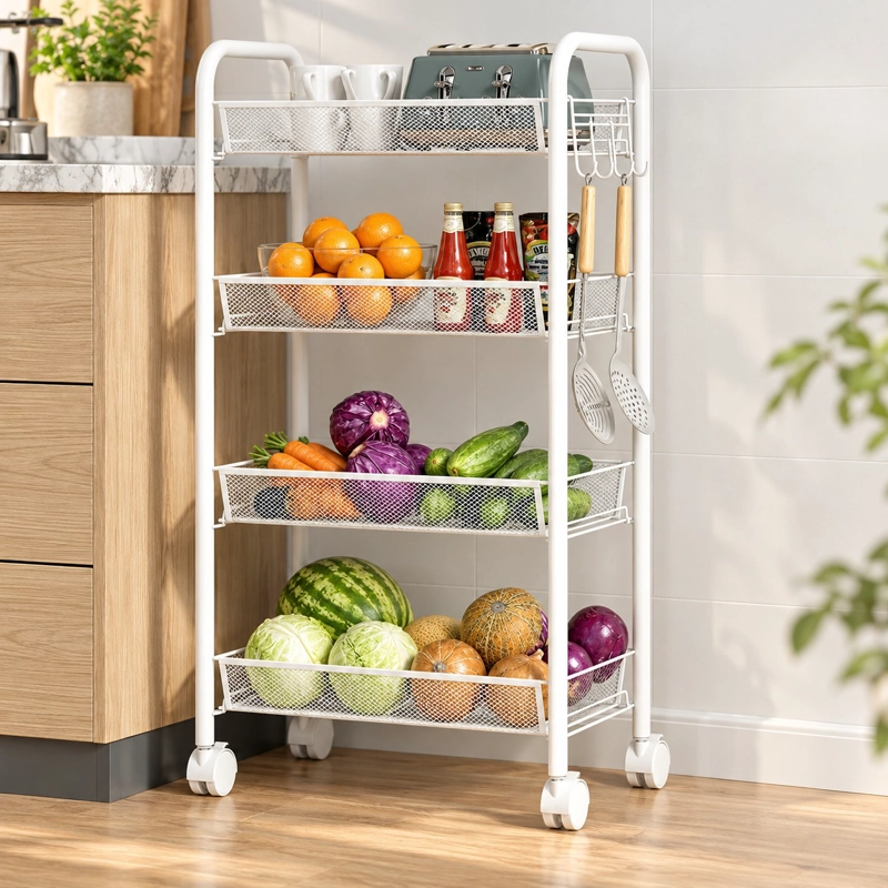CARRITO ORGANIZADOR VERDULERO FRUTERO METALICO 4 NIVELES CON RUEDAS BLANCO - 4