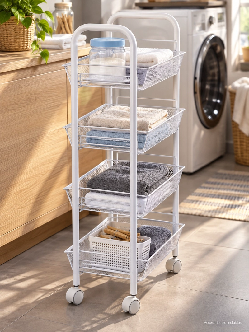 CARRITO ORGANIZADOR VERDULERO FRUTERO METALICO 4 NIVELES CON RUEDAS BLANCO - 5