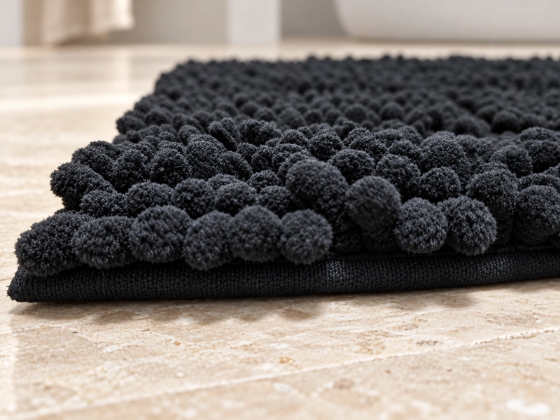 SET DE BAÑO 7 PIEZAS NEGRO MATE CON BAMBU INCLUYE BASURERO ESCOBILLA Y ALFOMBRA CHENILLE 45X70 CM - 8