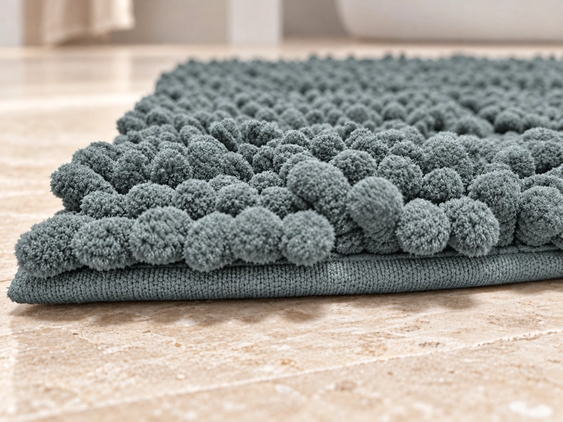 SET DE BAÑO 7 PIEZAS GRIS CON BAMBU INCLUYE BASURERO ESCOBILLA Y ALFOMBRA CHENILLE 45X70 CM - 5