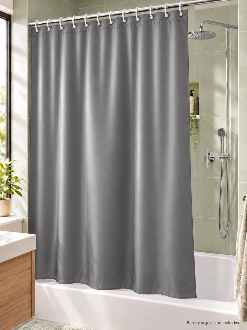 CORTINA DE BAÑO PARA DUCHA GRIS LISA 180X180 CM EVA IMPERMEABLE CON PERFORACIONES PARA ARGOLLAS - 1