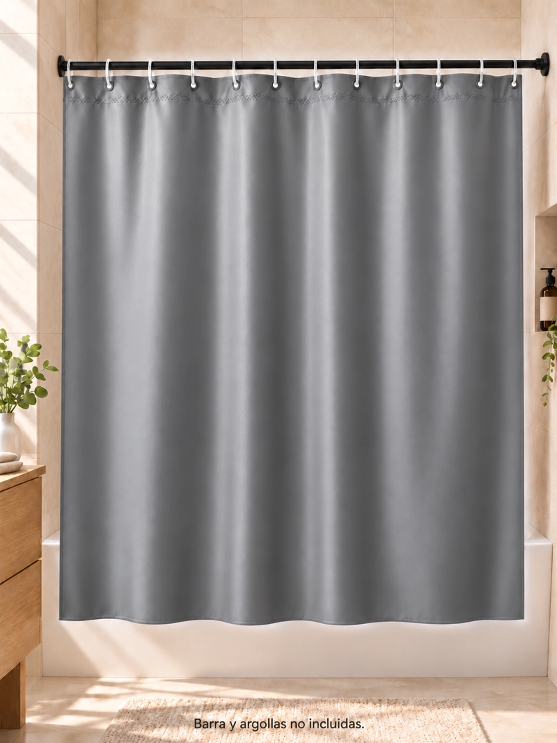 CORTINA DE BAÑO PARA DUCHA GRIS LISA 180X180 CM EVA IMPERMEABLE CON PERFORACIONES PARA ARGOLLAS - 3