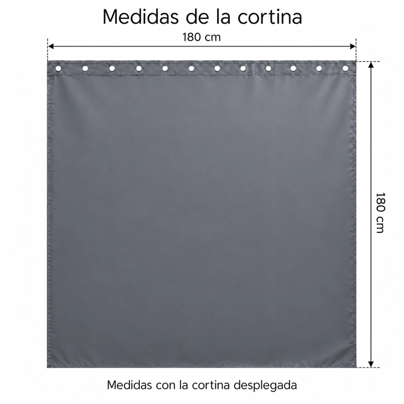 CORTINA DE BAÑO PARA DUCHA GRIS LISA 180X180 CM EVA IMPERMEABLE CON PERFORACIONES PARA ARGOLLAS - 6