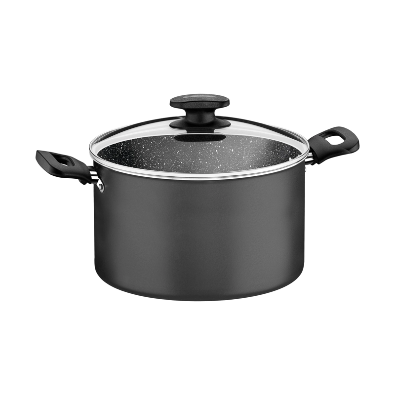 OLLA ALTA TRAMONTINA LORETO 24 CM 7,2 LITROS ALUMINIO ANTIADHERENTE CON TAPA DE VIDRIO GRAFITO - 1